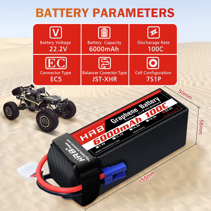 HRB 6S Graphene LiPo Drohnenbatterie mit EC5-Anschluss, 22,2 V, 6000 mAh, 100C, Schwarz - Bild 2