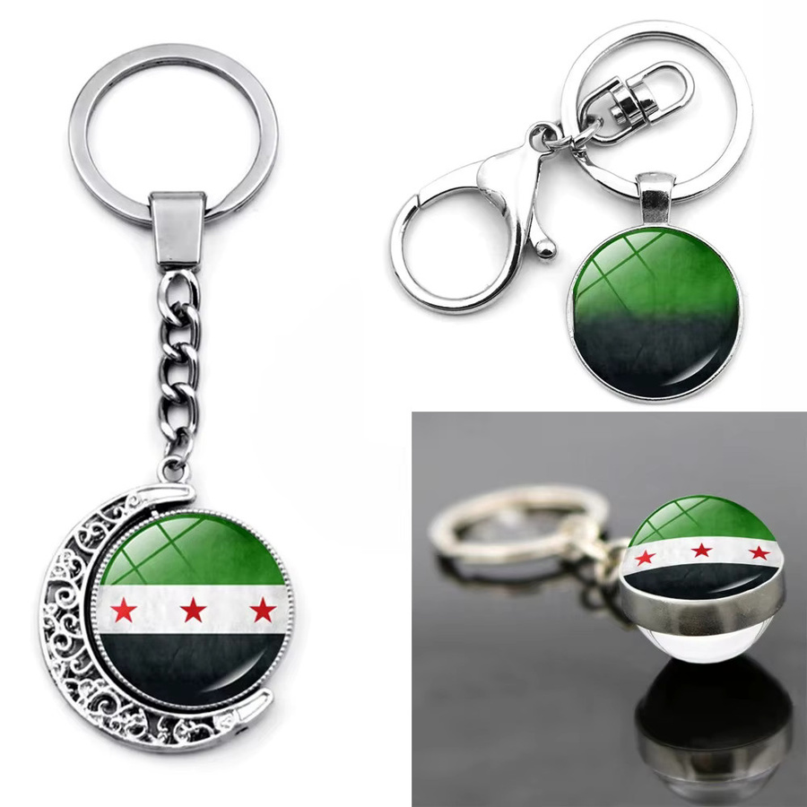 Schlüsselanhänger Syrien Nationalflagge Glas Cabochon, Unisex - Bild 1
