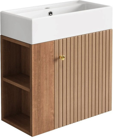 PXloue Badmöbel Set Modern mit Keramik-Waschbecken und hängendem Waschtischunterschrank in Braun, Breite: 55 cm, Höhe: 66 cm