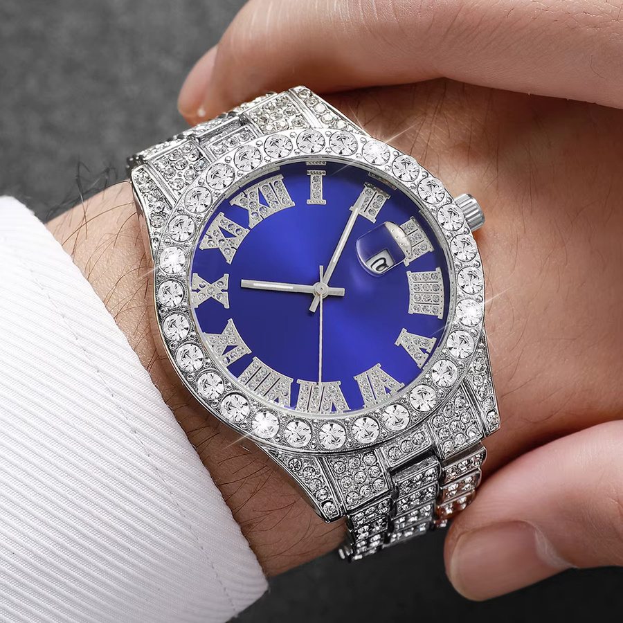 yolako Armbanduhr, Quarz, Edelstahl, Gold, Blau, Diamantbesetzt, Herren - Bild 2