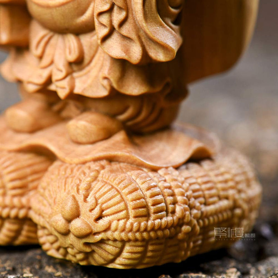 Hanlou Buddha-Statue Daikokuten Kunstskulptur aus Holz, Höhe: 6 cm, Breite: 3,5 cm, Tiefe: 3 cm - Bild 2