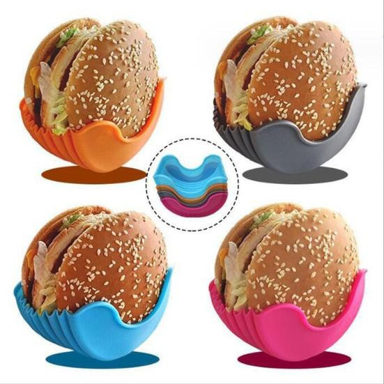 Youxiwang 4-teiliges Silikongestell für Burger und Sandwiches, wiederverwendbarer und spülmaschinenfester Burger-Halter aus lebensmittelechtem Silikon - Bild 3