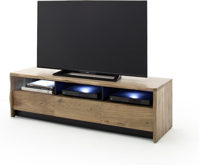 Vaja Möbel TV-Board Calabria Modernes Lowboard aus Akazie in Braun mit integrierter Beleuchtung - Bild 1