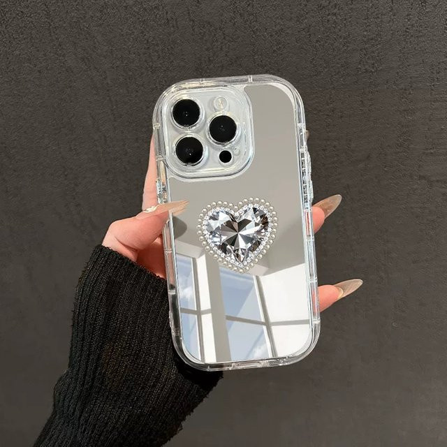 DecoPhone Sturzsichere Handyhülle mit Diamant-Herzmuster für iPhone 11 bis iPhone 17 Pro Max in Transparent - Bild 1