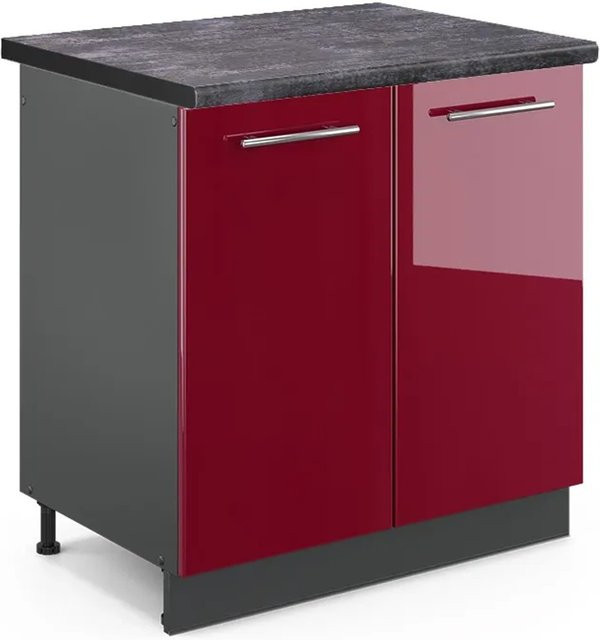 Vicco Spülenunterschrank Fame-Line in Bordeaux Hochglanz und Anthrazit, B/T/H: 80 x 60 x 82 cm - Bild 1