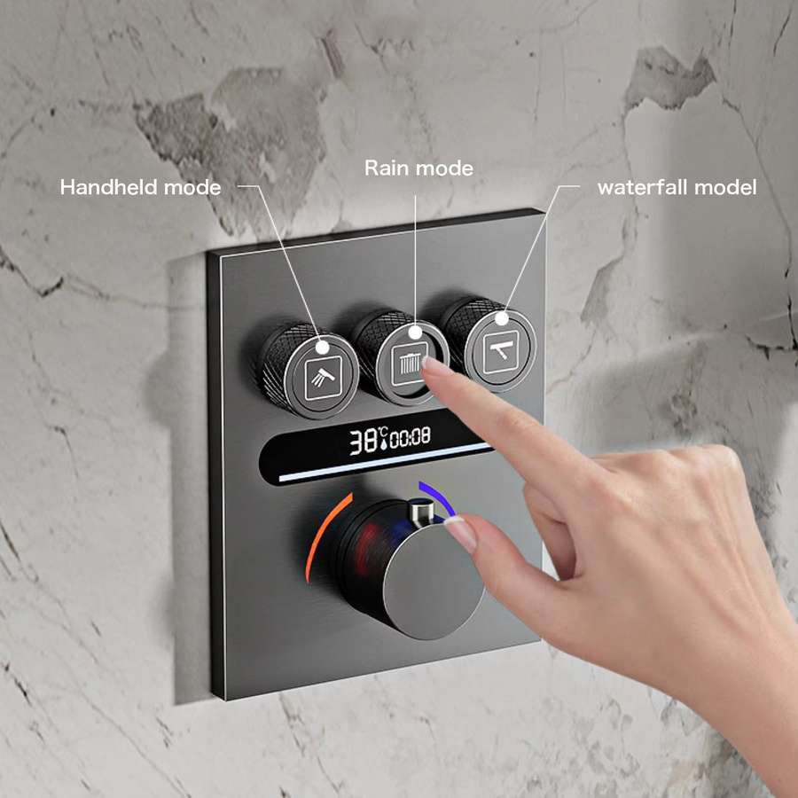 Aitana Duschsystem aus Messing in Mattschwarz mit LED-Digitalanzeige und Thermostat für die Wandmontage - Bild 2