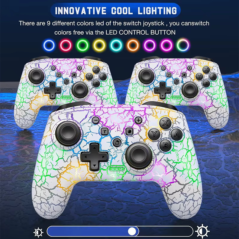 GAMINJA Wireless Gamepad mit Sechs-Achsen-Gyroskop, Dual Vibration und RGB LED-Crack-Effekt für Nintendo Switch, PC und PS3, Farbe: Multicolour/Weiß - Bild 2