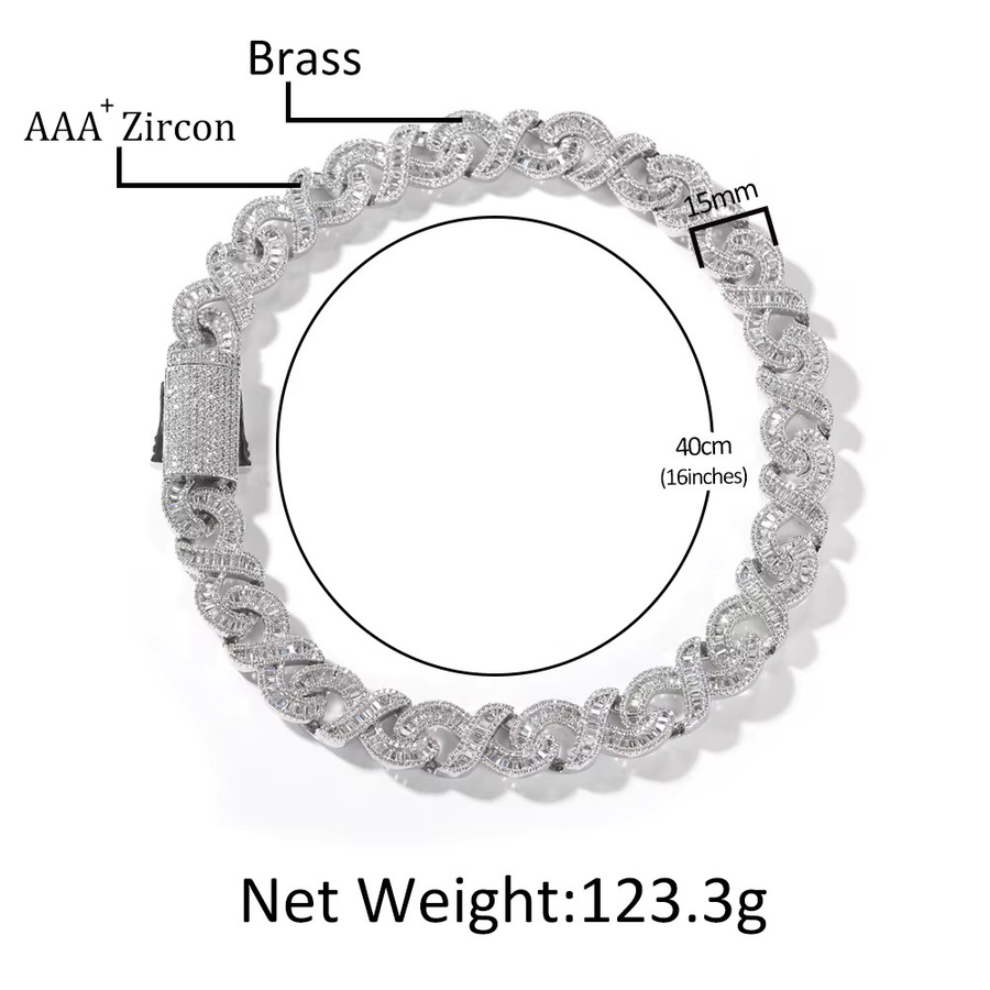 Uwin Halskette Kreuz Cuban Link, Messing, Silber, Zirkonia, Unisex - Bild 1