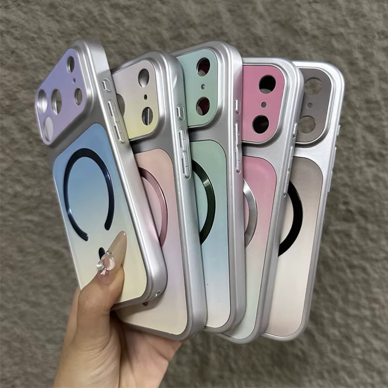 MagSafe Wireless Charging Gradient Handyhülle für Apple iPhone 11 bis 17 Pro Max mit Fenster und magnetischer Abdeckung in Pink und Multicolour - Bild 1