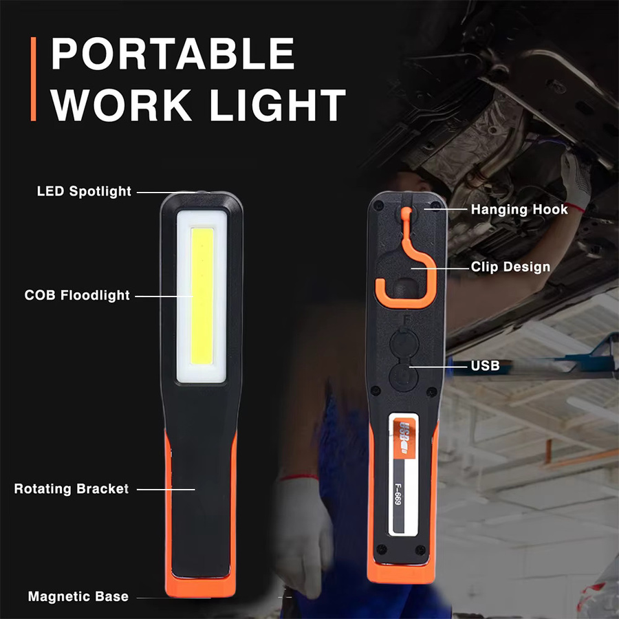 2er-Set UMEXUS COB LED Arbeitsleuchten in Schwarz, wiederaufladbare magnetische Taschenlampe und Warnleuchte für Werkstatt und Notfälle - Bild 2