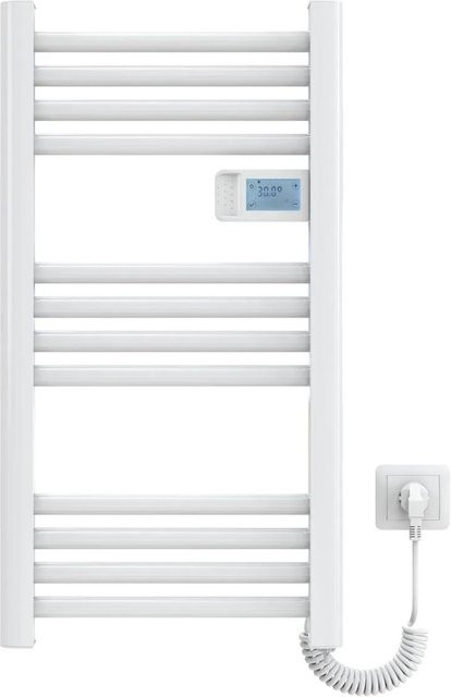 Emke Elektrischer Handtuchwärmer in Weiß mit Thermostat, LED Display und Temperatur- sowie Zeitanzeige, 180W, B: 75 cm, H: 43 cm, T: 40 cm - Bild 1