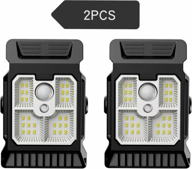 YJMP Super Lighting 4er-Pack Solar-LED-Arbeitsleuchten mit Bewegungsmelder und Clip, Wasserdichte Außenleuchten mit 3 Beleuchtungsmodi für Garten, Terrasse und Garage, Farbe: Weiß - Bild 1