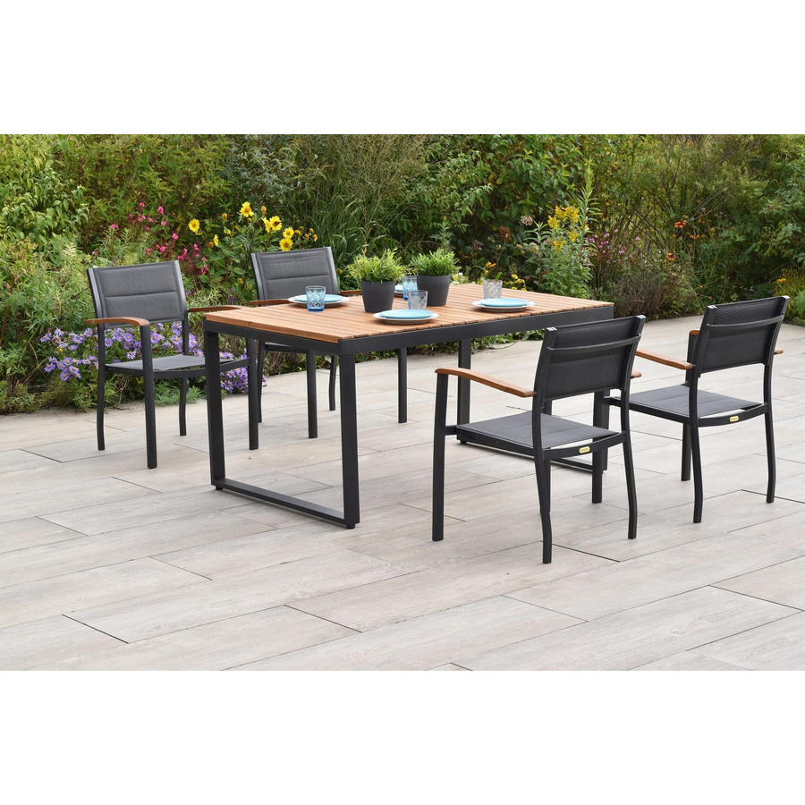 Merxx Gartenmöbel-Diningset Paxos 5-tlg. aus Aluminium und Akazienholz in Grau mit ausziehbarem Tisch B/T: 150 x 90 cm bis 200 x 90 cm - Bild 3