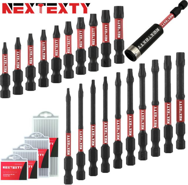 NEXTEXTY Torx-Schraubendreher-Bit-Set aus S2-Stahl in Schwarz mit Aufbewahrungsbox, magnetischer Sechskantschaft und Größen T7-T40 - Bild 1