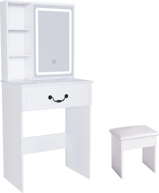 okwish Schminktisch Set mit LED Spiegel und verstecktem Stauraum in Weiß, B/T/H: 60 x 36 x 131 cm - Bild 1