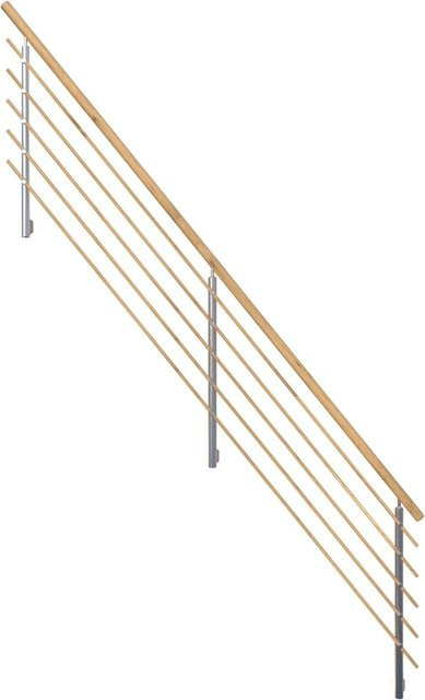 StarWood Design-Geländer aus Eiche mit Rundhandlauf und Holzrundstäben in Braun und Silber - Bild 1