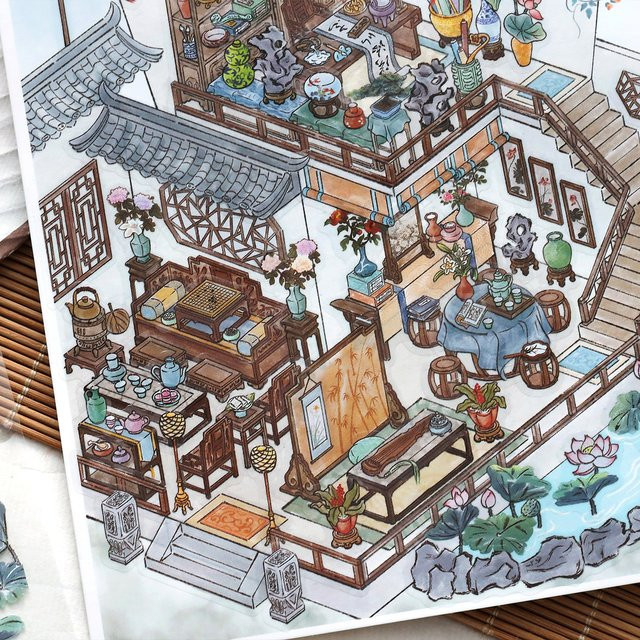Songfeng Hall 3D Landschaftsaufkleber DIY Taschenhütten-Szene in Mehrfarbig - Bild 1