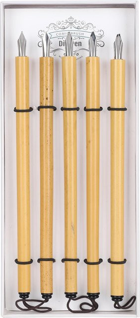 Igeteck Kalligraphie-Federhalter Set aus Bambus, 5 Stück, Beige - Bild 1