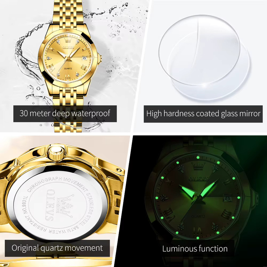 OLEVS Armbanduhr, Quarz, Edelstahl, Gold, Silber, Unisex - Bild 5