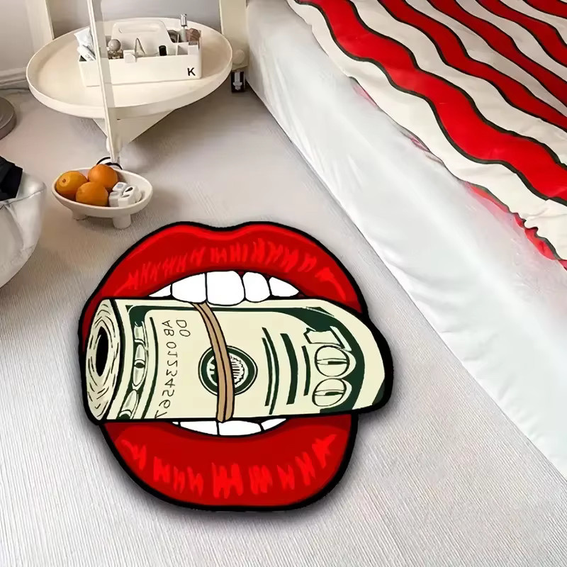 VIKAMA Fußmatte Flammenroter Lippen-Banknotenteppich, modern und maschinenwaschbar, Farbe: Rot, B/T: 80 x 60 cm - Bild 3