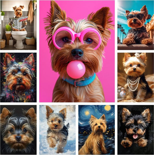 YUTTEE 5D Diamant-Malerei-Set Yorkshire Terrier DIY Kunstporträt Mosaik-Stickerei in Multicolor, Breite: 30,0 cm, Höhe: 20,0 cm - Bild 1