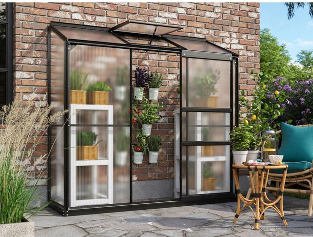 Vitavia Anlehn-Gewächshaus Ida 1300 in Schwarz mit 1,3 m² Fläche und 4 mm HKP-Verglasung - Bild 1