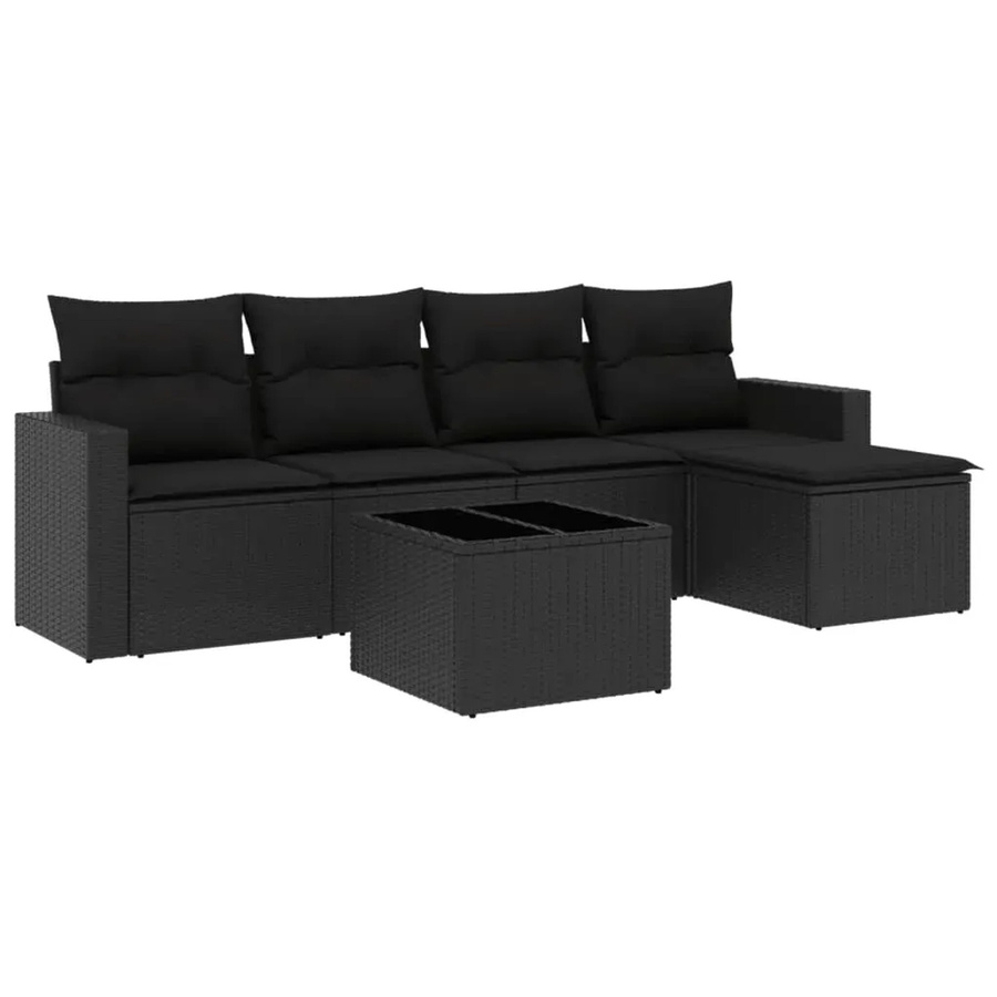 vidaXL 6-teilige Garten-Sofagarnitur in L-Form mit Kissen, Schwarz, Poly-Rattan und pulverbeschichtetem Stahl - Bild 2