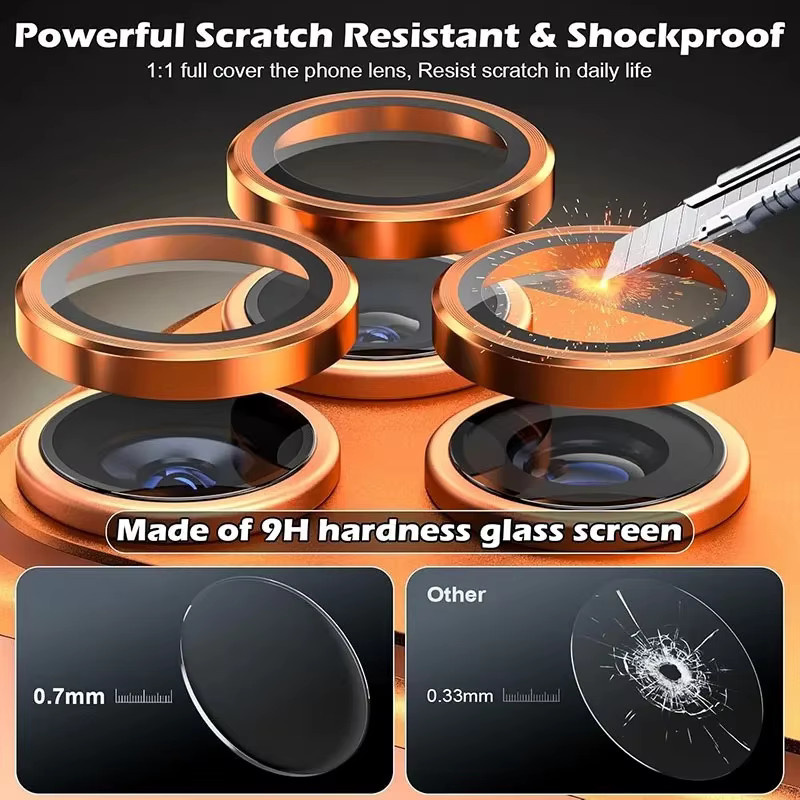 Kameraobjektivschutz aus Aluminiumlegierung und gehärtetem Glas für 17 Pro und 17 Pro Max in Orange, 2-3 Stück - Bild 2