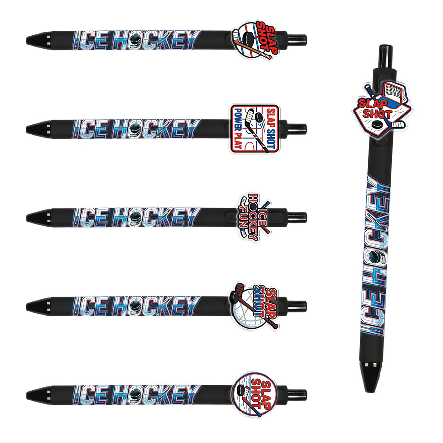 Eishockey Design Kugelschreiber mit Eishockeyschläger-Muster und schwarzer Tinte, 6er oder 12er Set - Bild 2