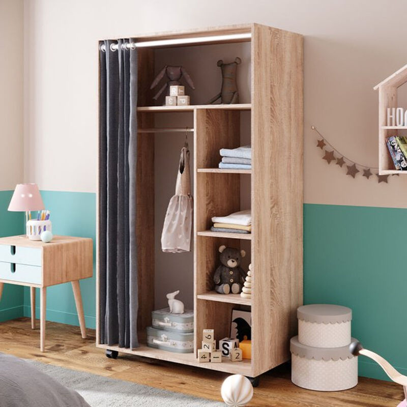 Vicco Kinderkleiderschrank Doros Garderobe Sonoma Braun, modern und rollbar, B: 100 cm, H: 168 cm - Bild 2