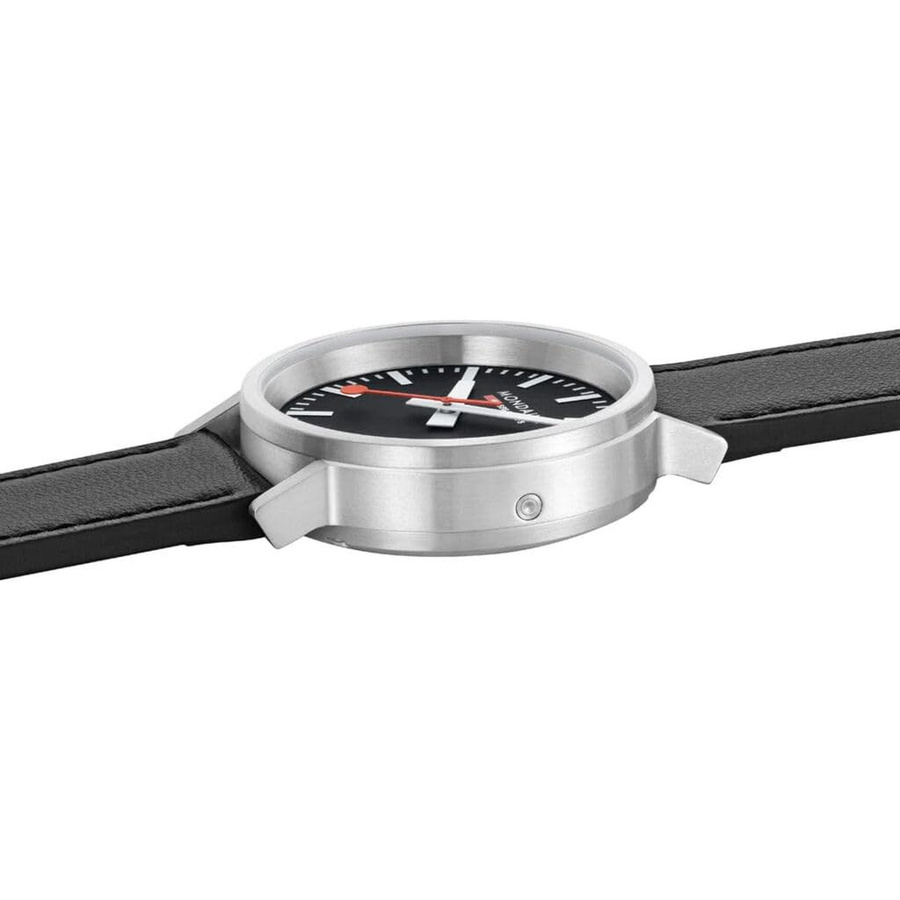 Mondaine Herrenuhr, Quarz, Edelstahl, 41 mm, Leder, Schwarz, 3 ATM - Bild 6