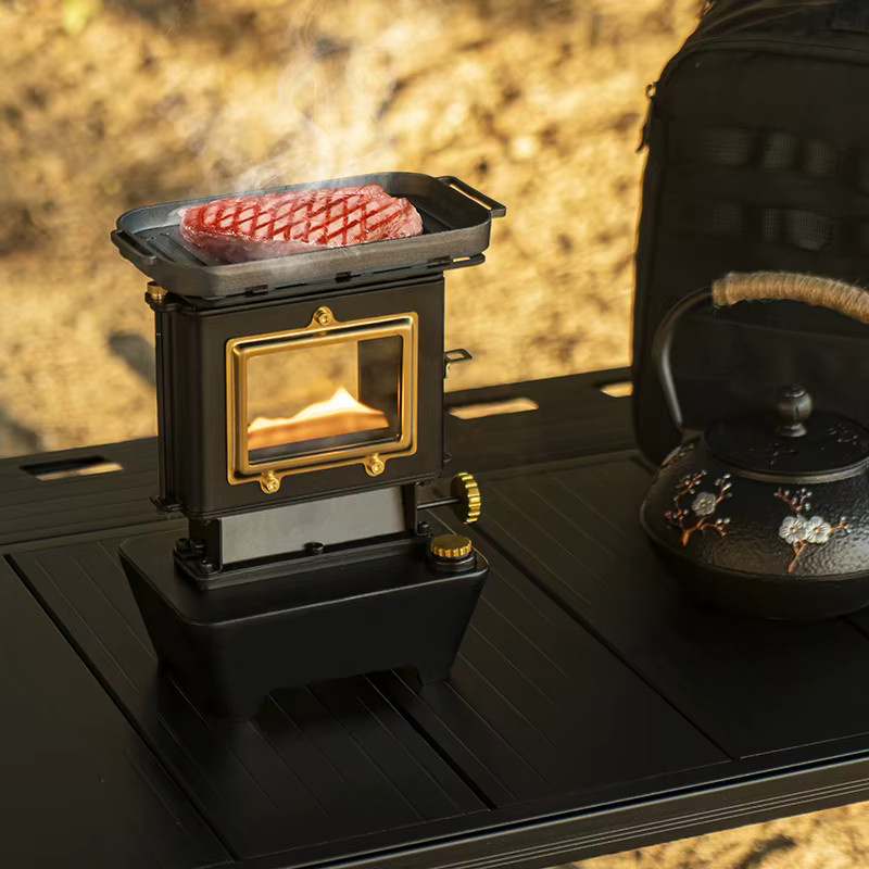 Tryhomy Tragbarer Einzelbrenner Laternenherd aus Edelstahl und Gusseisen für Camping und Picknick in Schwarz und Silber - Bild 2