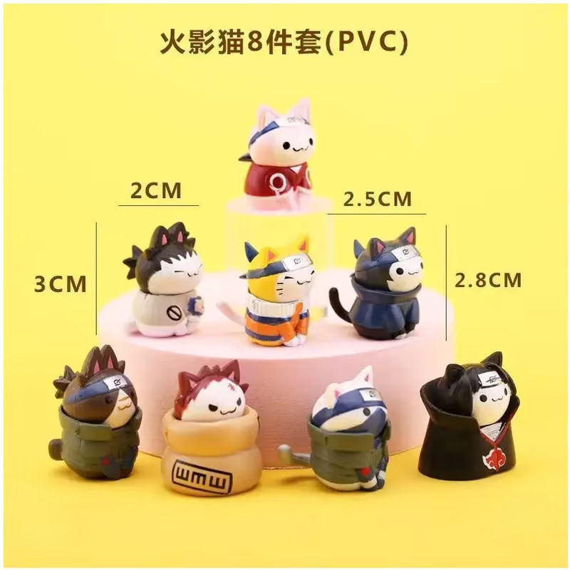 8er Set Naruto Anime Figuren aus Kunststoff und Kunstharz, mehrfarbige Katzen-Modelle von Bandai als Dekoration und Geschenk für Kinder - Bild 3