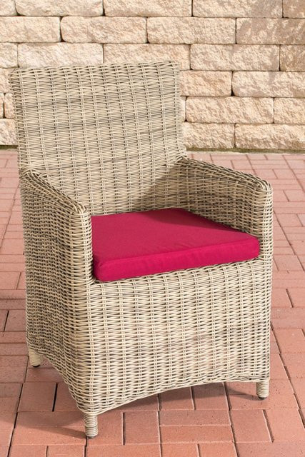 TPFGarden Stuhl Fonda Sankt Marlo aus Polyrattan mit rubinroten Polstern in Natur und Aluminiumgestell - Bild 1