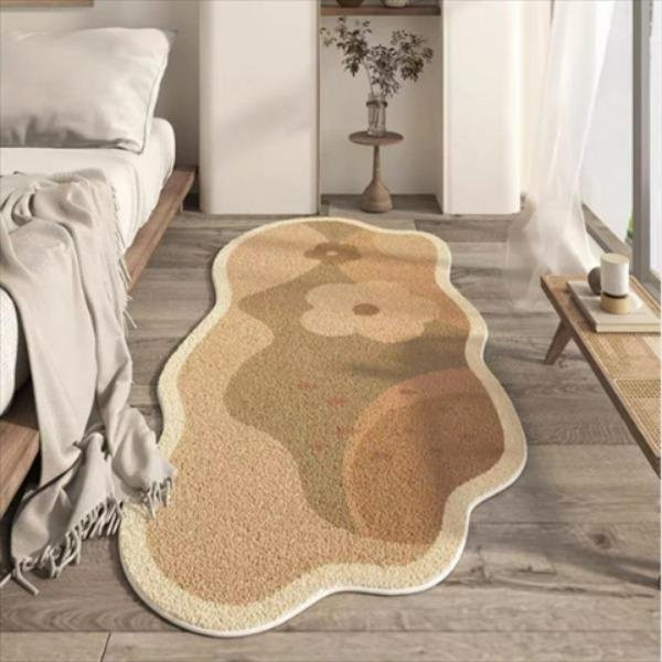 WTEMPO Teppich in Kaschmir-Optik mit unregelmäßiger Form, Farbe Beige und Grün, modern und organisch, B/T: 60 x 160 cm - Bild 1