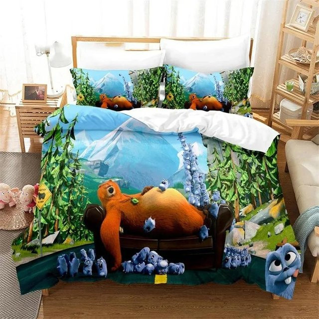 Grizzy und die Lemmings Bettwäsche-Kollektion mit 3D-Druck in Blau, bestehend aus Bettbezug und Kissenbezug aus Mikrofaser, B/H: 264 x 228 cm - Bild 1