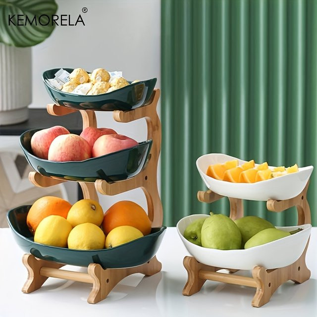 KEMORELA Obstplatte aus Kunststoff in Grün für Snacks, Süßigkeiten und Obst mit 2 bis 3 Schichten - Bild 1
