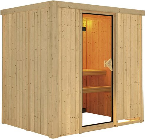 Karibu Sauna Kircholm für 3 Personen aus Fichtenholz in Beige, B/T/H: 198 x 151 x 196 cm - Bild 1