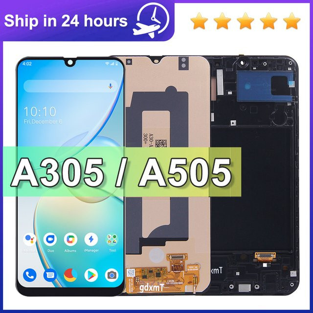 Samsung Ersatz-LCD-Display mit Rahmen für A30 A305 A305F und A50 A505 A505F in Schwarz, 6,4 Zoll Digitaler Touchscreen - Bild 1