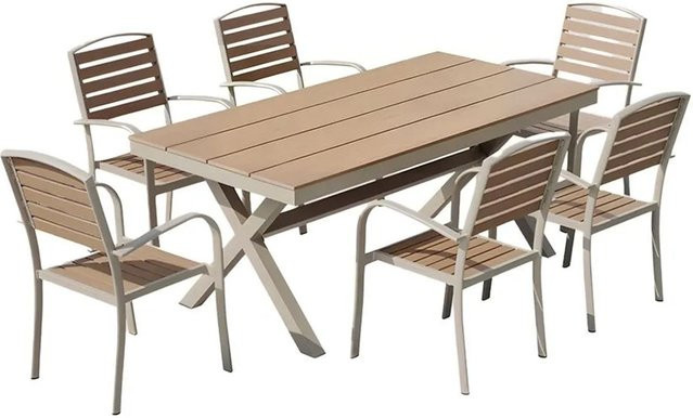 360Home Gartenmöbel Set MJHYZY180 aus Aluminium und WPC in Beige mit Esstisch und 6 Stühlen, Breite: 180 cm - Bild 1