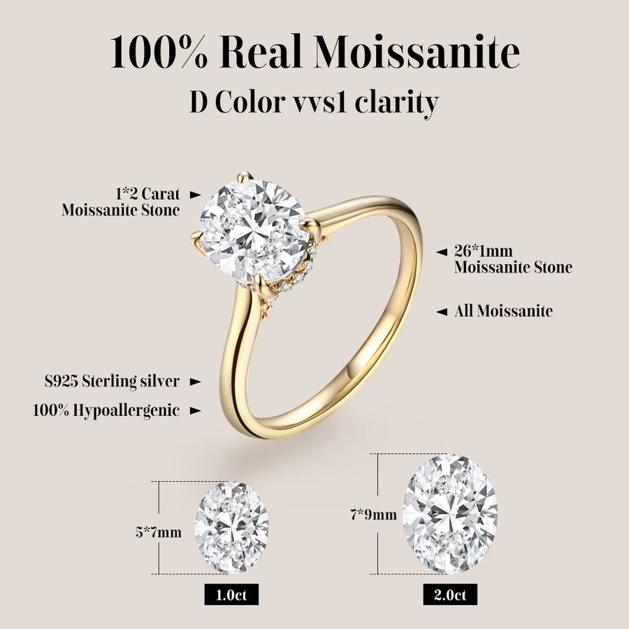 ATTAGEMS Moissanit-Ring, 925 Silber, Damen - Bild 1