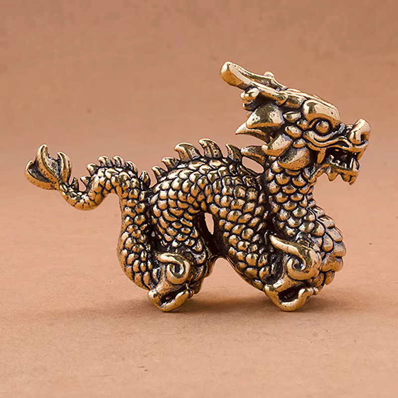 JETTING Antike Drachen Statue aus Messing in Gold mit beweglichen Gelenken als dekoratives Sammlerstück - Bild 1