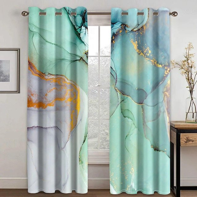 A Family Of Home Textiles Vorhangset mit Marmor-Design in Rosa, Gold und Grau, semi-transparent, 2er-Pack mit Ösen, Breite: 50 cm, Höhe: 130 cm - Bild 1