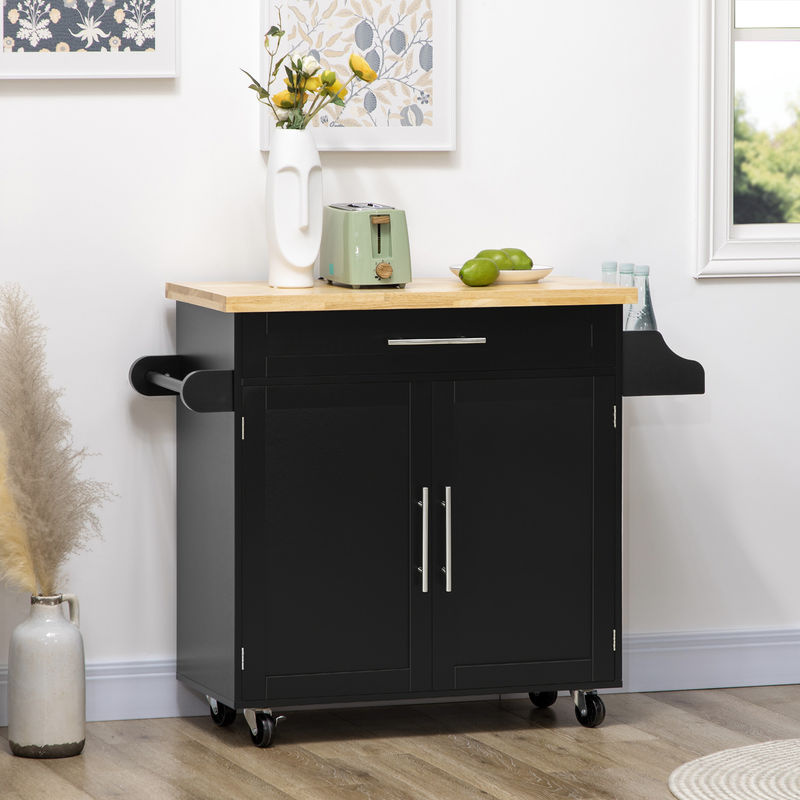 HOMCOM Küchenwagen Servierwagen in Schwarz mit Arbeitsplatte, Gewürzregal und Handtuchhalter, B/T/H: 109 x 40 x 89 cm - Bild 2
