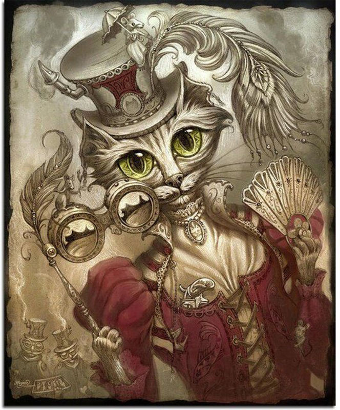 FIYO Diamond Painting Set Katze im Hut mit Feder als 5D DIY Motiv, Mehrfarbig, B/H: 20 x 30 cm - Bild 1