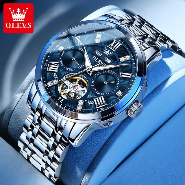 OLEVS Herrenuhr, Automatik, Edelstahl, Blau, Herren - Bild 1