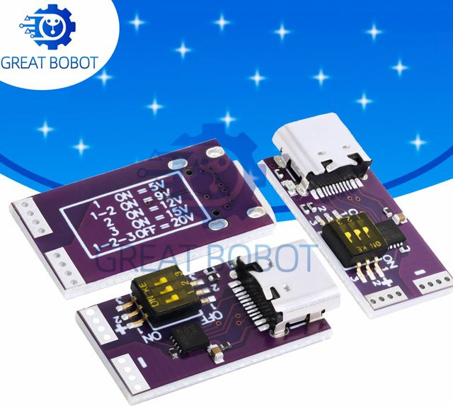 100W Typ-C PD Schnellladegerät-Modul mit Festausgang 5V 9V 12V 15V 20V 5A für DC-Laptop, Motor und LED-Beleuchtung in Violett - Bild 1