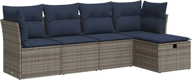 vidaXL 5-tlg Garten-Sofagarnitur in L-Form aus grauem Poly-Rattan mit Sitzkissen und Stauraum - Bild 1