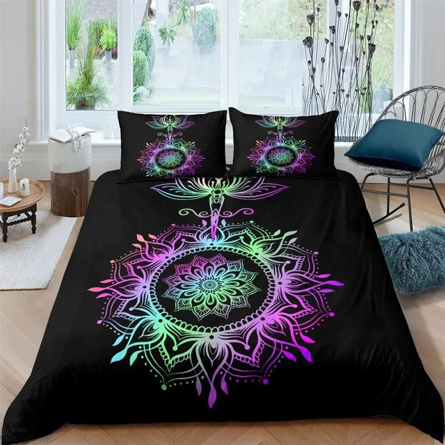 JMG Household Supplies Bettwäscheset Boho Lotus Mandala Blume in Schwarz, 2-teilig aus Polyester, B/H: 200 x 200 cm - Bild 1