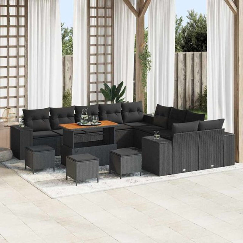Vidaxl Garten-Sofa-Set aus Poly-Rattan in Schwarz, 14-teilig und höhenverstellbar - Bild 1